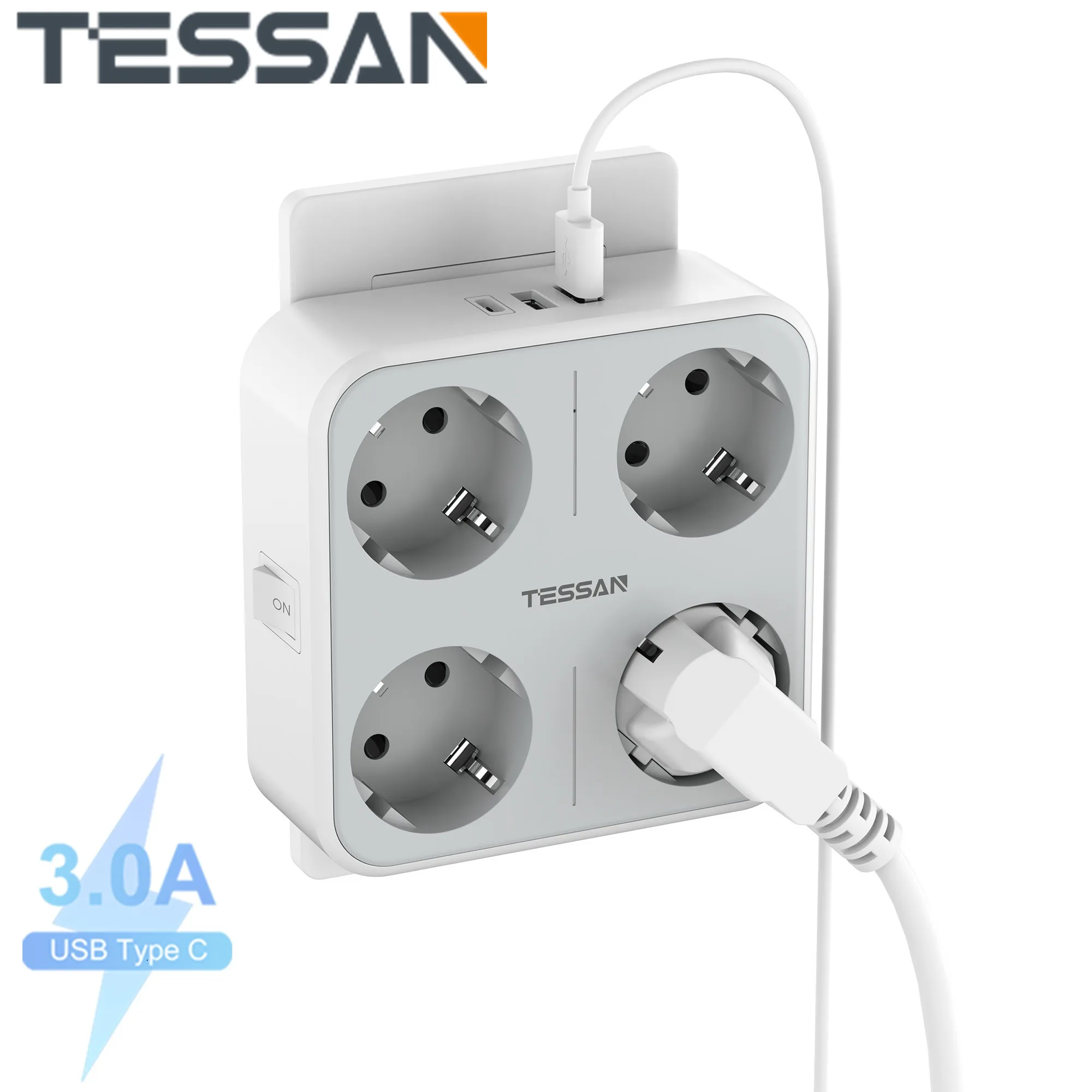 TESSAN-extensor de enchufe de pared múltiple para el hogar, adaptador de  corriente de enchufe eléctrico tipo C con tomas de CA, puertos USB,  cargador europeo - AliExpress