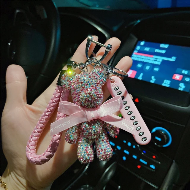 Rhinestone Cute Bear Key Chain Tassels Keychain Anti-lost Pendant Holiday  Car Key Ring Chain Holder