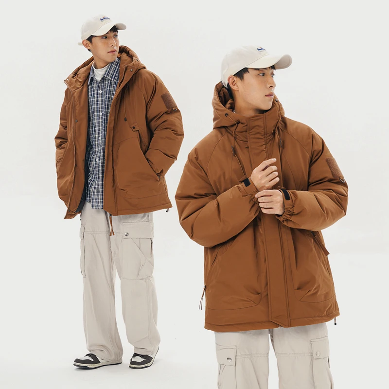 Windbreaker Men's Winter Tooling Outdoor Hooded Large Pocket Jacket Parkas Unisex Cotton-Padded Jacket Thick Warm Solid Color