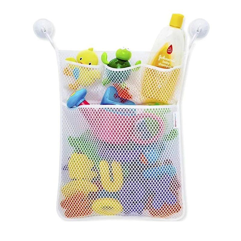 Baby Shower Bath Toys White Baby Kids Toy Storage Mesh with Strong Suction Cups Toy Bag Net Bathroom Organizer for Kids Toddlers 6