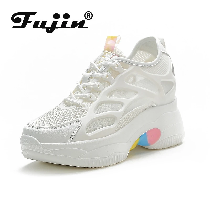 

Fujin 7cm Breathable Wedge Sneakers Platform Shoes Genuine Leather Women Summer Shoes Casual Fashion Sneakers Air Mesh Summer