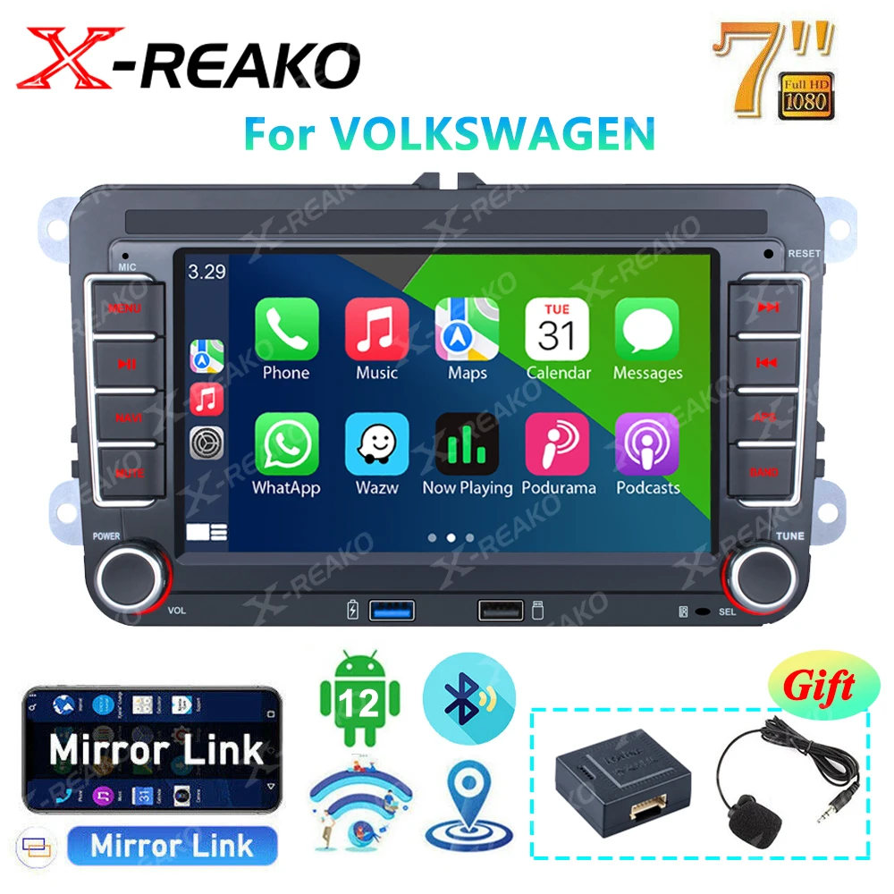 

X-REAKO 2 Din Android 12 автомобильное радио GPS WiF BT RDS Carplay для VW / Volkswagen Skoda Octavia golf 5 6 touran passat B6 polo Jetta