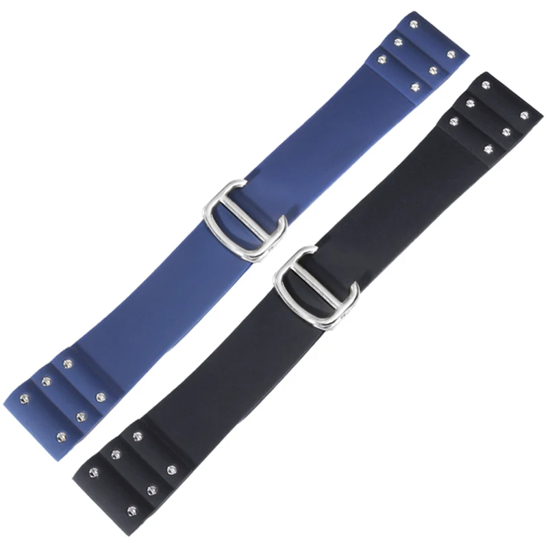 Premium Waterproof Silicone Watchband - Black & Blue with Folding Buckle, 21mm