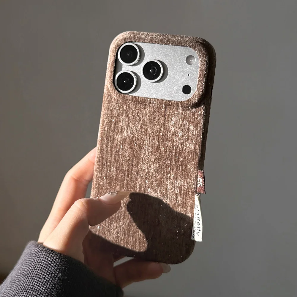 Glitter Velvet Shockproof Phone Case - Solid Color, Anti-Fall Protection, Autumn Winter Collection