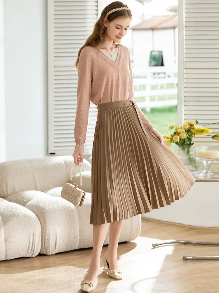 I BELIEVE YOU Autumn Pleated Skirt for Women Office Lady