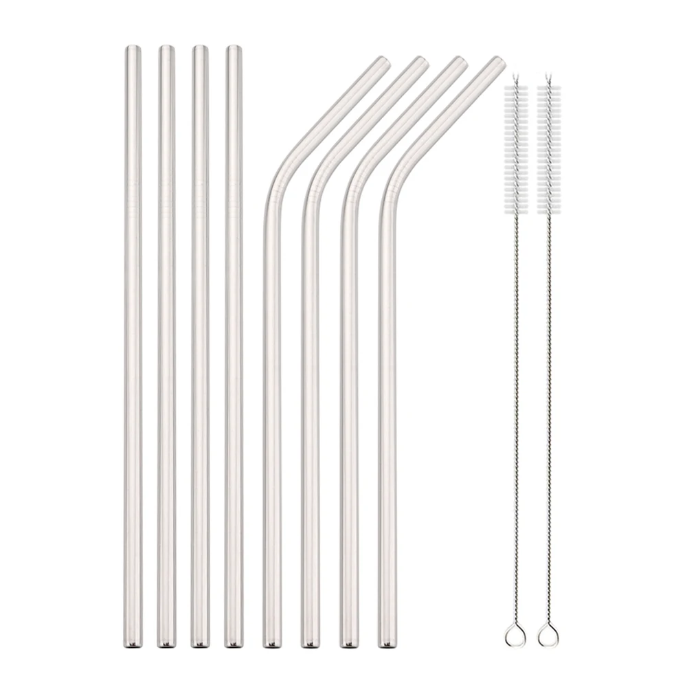 Colorful Reusable 304 Stainless Steel Drinking Straw Set with Case and Cleaning Brush