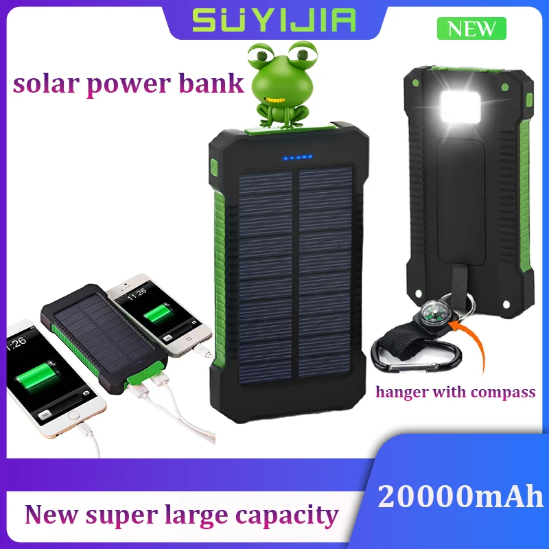 

New 200000mAh Top Solar Power Bank Waterproof Emergency Charger External Battery Power Bank for-Xiaomi-iPhone LED SOS Light