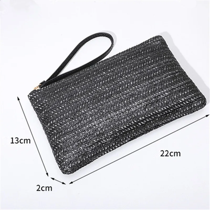 Straw Woven Clutch Bag, Trendy Braided Waist Purse, Women's Zipper Handbags for Phone Coin Key, Lady's Ultra Thin Straw Bag