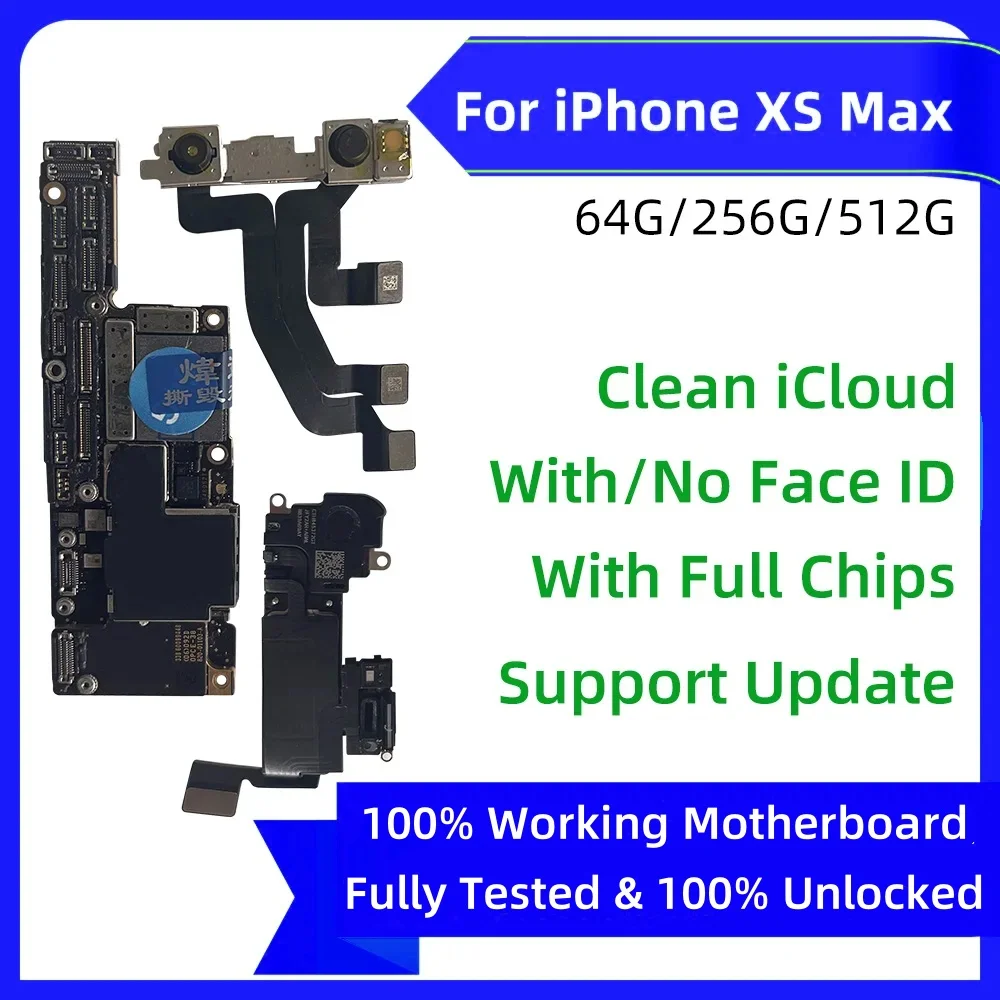 

Tested Free iCloud For iPhone XS Max Motherboard With Face ID Unlocked Full chips For iphone XS Max Logic Board support update
