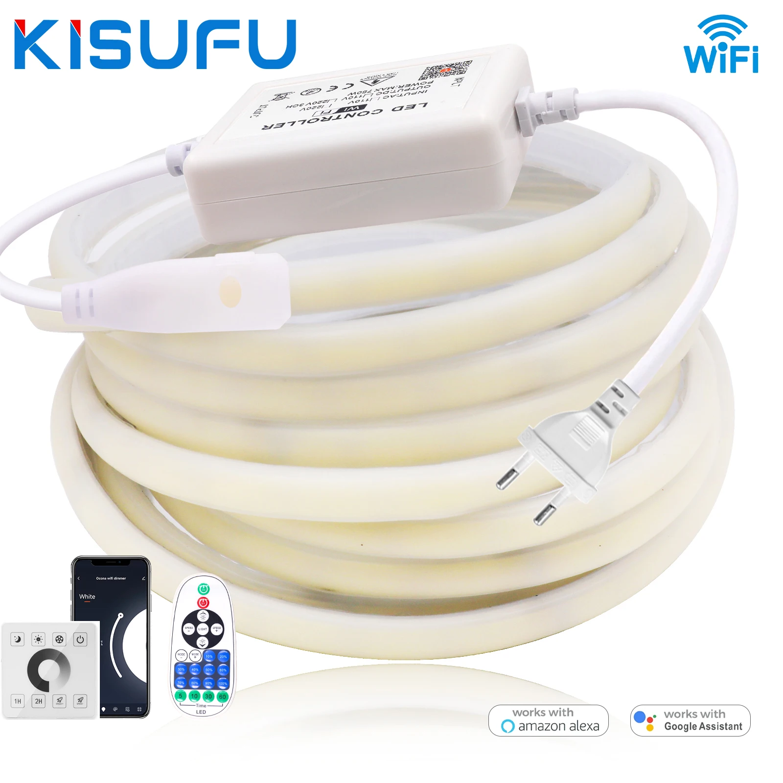 220V COB LED Neon Strip Light Smart Wall Touch Wifi 23key Remote ...