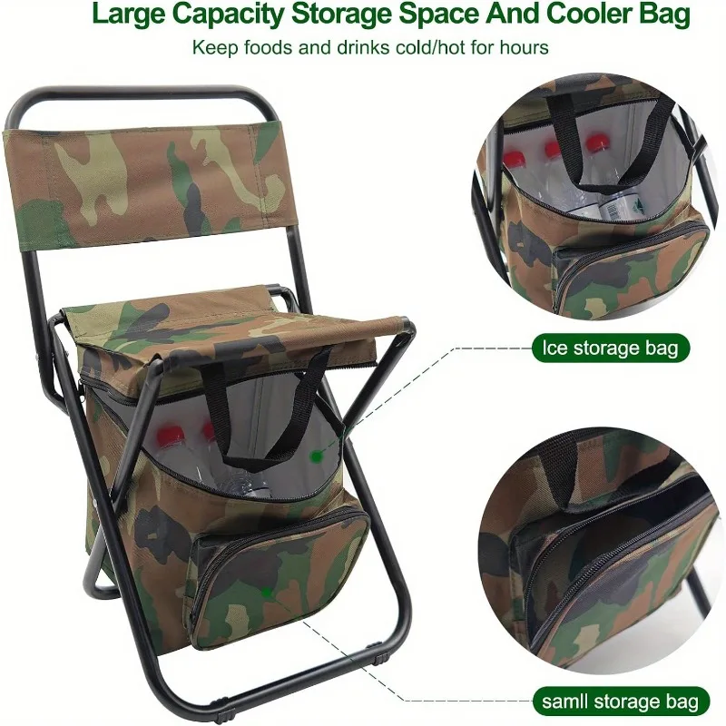 Foldable Camping Chair folding chair retractable stool 1PC with Cooler Bag for Fishing