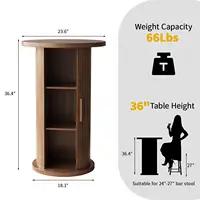 36" Round Bar Table with Fluted Base & Hidden Storage for Small Kitchen Pub Bistro Living Room, Walnut, Customized 2