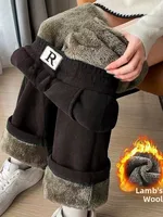 Winter High Waist Fce Lined Thiened Straight Leg Korean Sle Casual Pants Warm Corduroy Wide Leg Trousers Ladies Faion