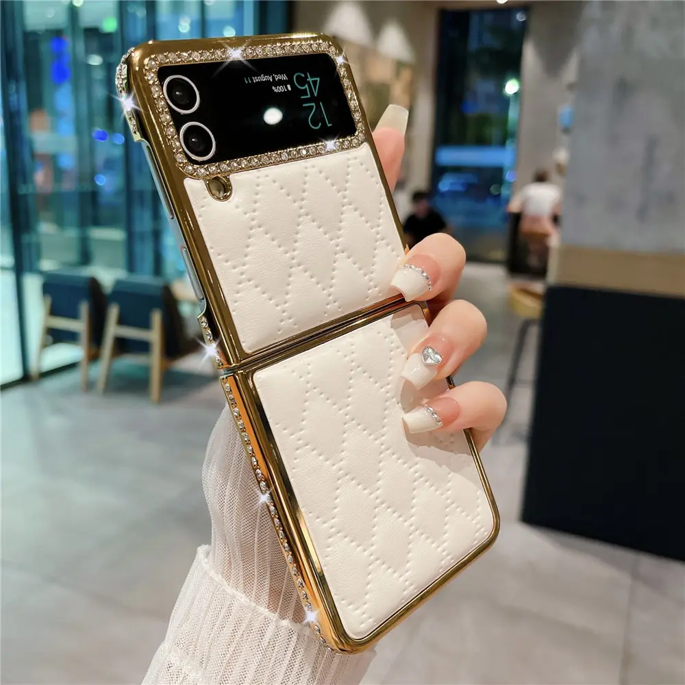 Luxury Gold Plated Diamond Leather Phone Case - Shockproof and Stylish Flip Cover
