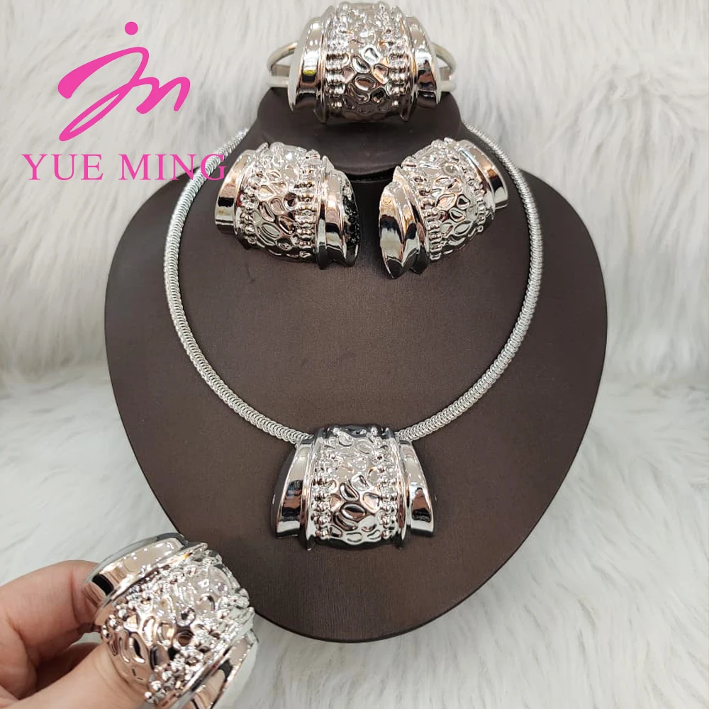 Gold Color Jewelry Sets For Women Earring Necklace Dubai Nigeria Copper Bracelet Rings Bridal Wedding Party Gifts Daily Wear - 2