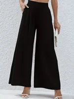 Women's summer 2024 new plus-size knitted fabric elegant temperament wide-legged casual pants - Image 5