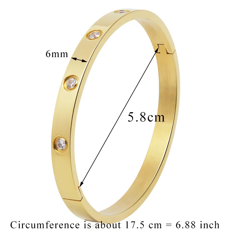 Beautiful Lovers Bracelets Woman Stainless Steel Bangles Cubic Zirconia Golden Jewelry Gifts