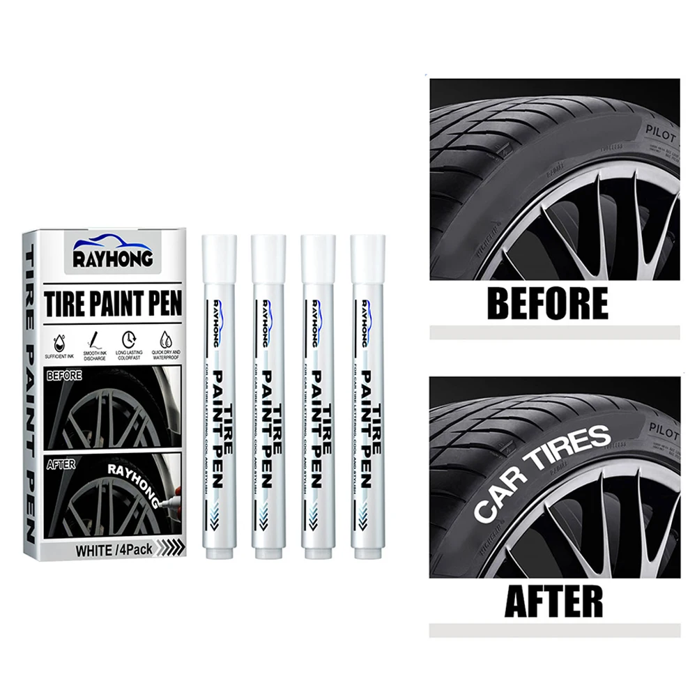4Pcs White Car Tire Paint Marker Pen Car Bike Tyre Waterproof Auto  Accessories