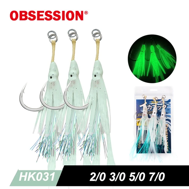 OBSESSION 【HK030】10pair Twin Assist Hook Heavy Jigging Fish hook Glow Fast  Slow Jig Artificial Bait Sea Fishing Hooks