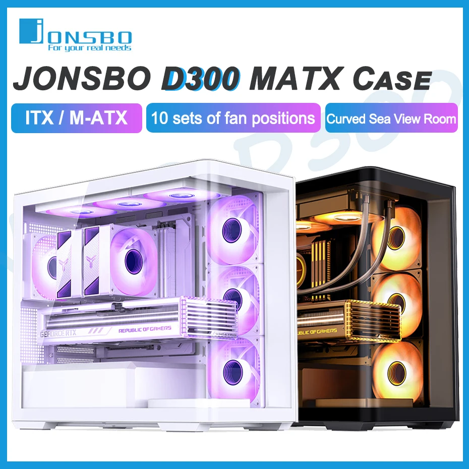 Jonsbo D300 Matx Case Vetro Temperato Curvo Sea View Room Desktop Pc Game Chassis Per 360 Water Cooler Type-C Gen2