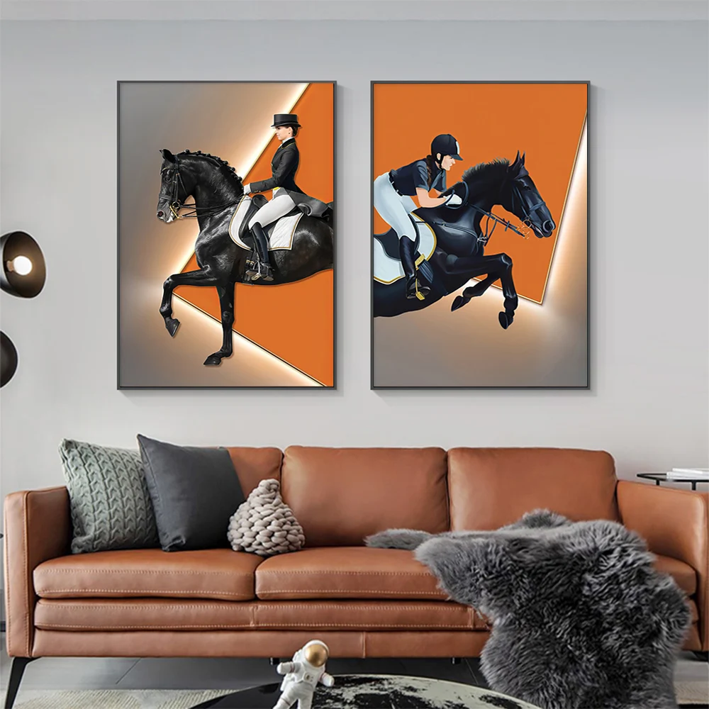 

Woman Riding Horse Wall Art Poster Light Luxury Upscale Nordic Mural Modern Home Decor Canvas Picture Print Living Room Decorate