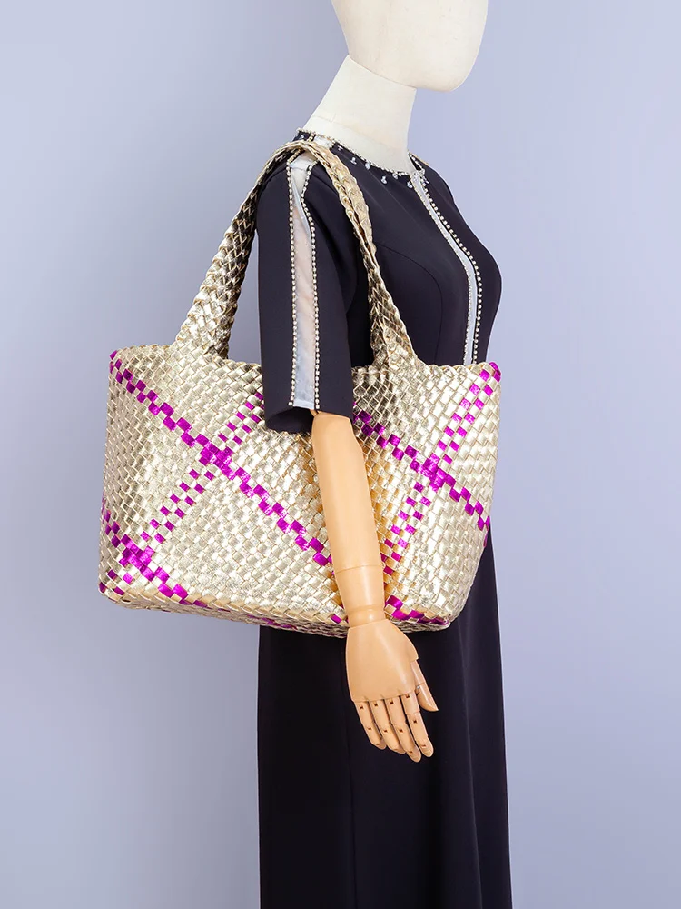 Woven Tote Bag For Women Large Capacity Bag For Women 2023 Designer Luxury Soft Plaid Purse And Handbag Top Quality Shoulder Bag