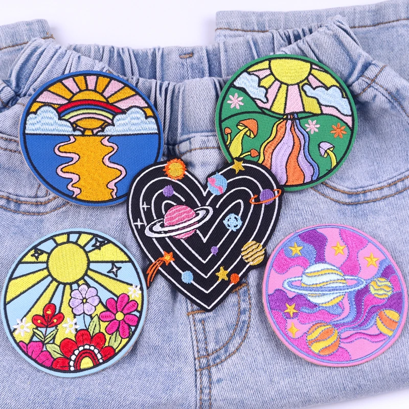 Beaded Patch Embroidery Patches For Clothes DIY Rainbow Colors Heart  Sticker For Cloth Sew On Bags/Jeans Applique