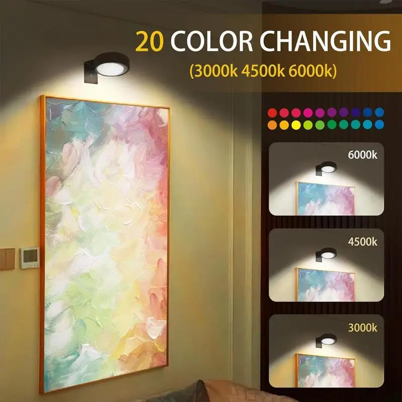 3Pcs Battery Operated Picture Light 24 Color Spotlight No Installation Magnetic Led Painting Light With Remote Dimmable