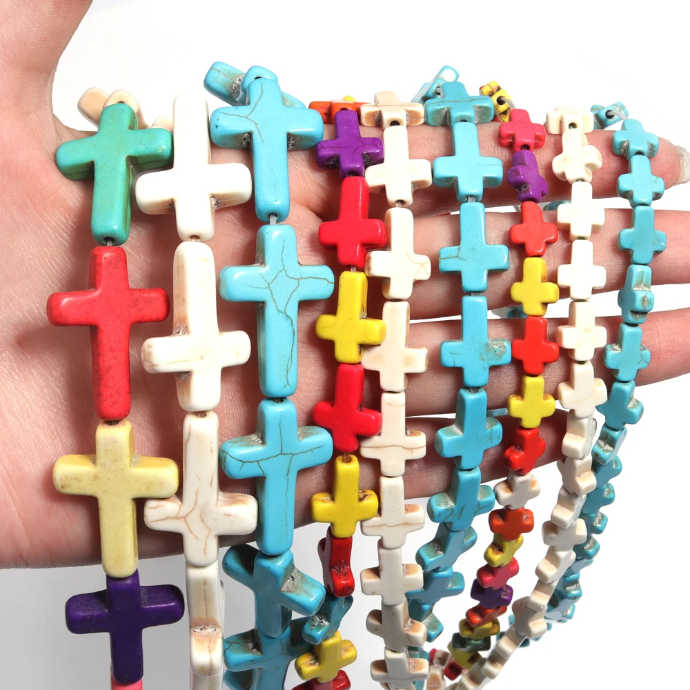 

Blue/White Turquoise Natural Stone Beads Loose Spacer Cross Shape Beads For Jewelry Making DIY Bracelet Necklace Accessory