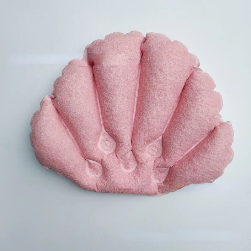 Bath Pillow Multi-color Shell Shaped Inflatable Bath Pillow Soft Towel Cloth PVC Spa Neck Pillow Comfortable Massage Bathing Accessories