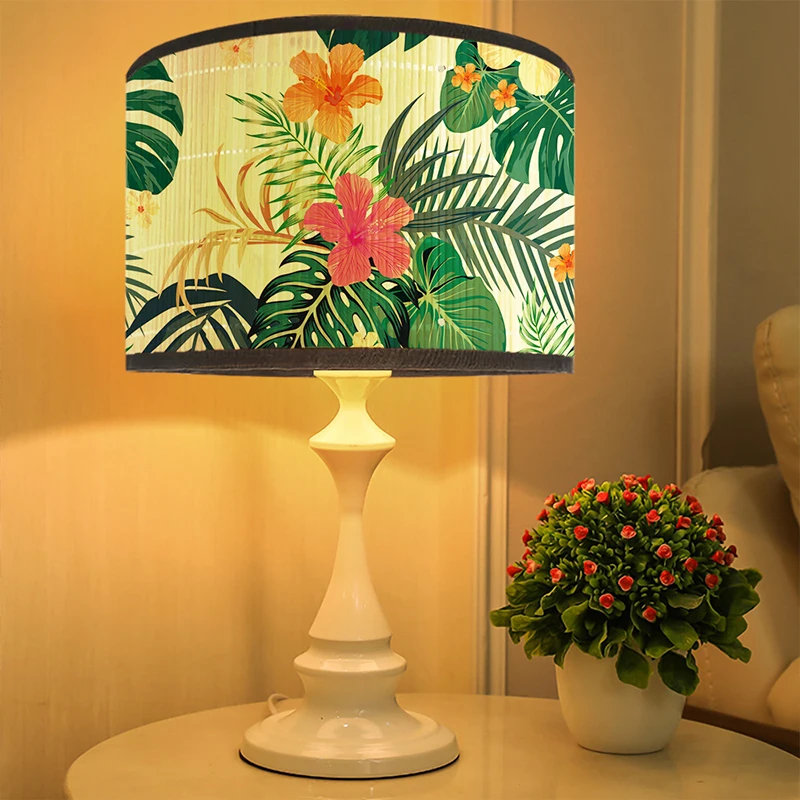 Japanese Style Retro Lampshade Bamboo Light Cover Flower Print Bar Cafe Homestay Decor Chandelier Wall Lamp Lampshade Bamboo Art