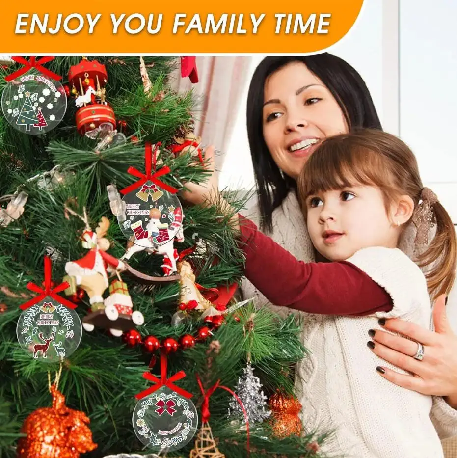 10pcs Acrylic Discs Christmas Tree Hanging Ornament DIY Blank Circle Xmas New Year Decor for Home Clear Bauble Ball Crafts