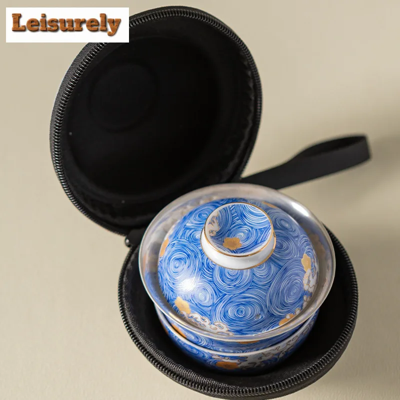 Gilt Silver Starry Sky Travel Tea Set Kit Luxury 1 Pot 3 Cups Tea Making Organizer Portable Outdoor Tote Bag Supplies Ornaments