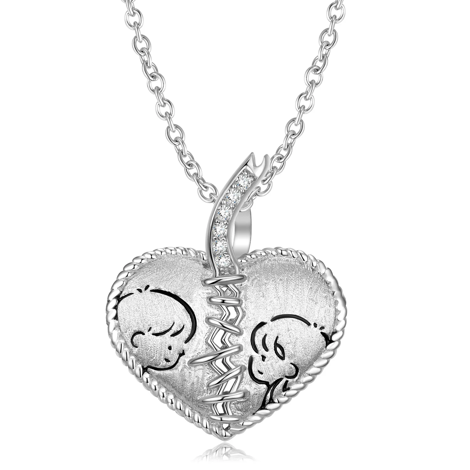 

XSL JIAMEI Stitched Heart Necklace Men's And Women's S925 Sterling Silver Plain Silver Clavicle Chain Zircon Fine Jewelry