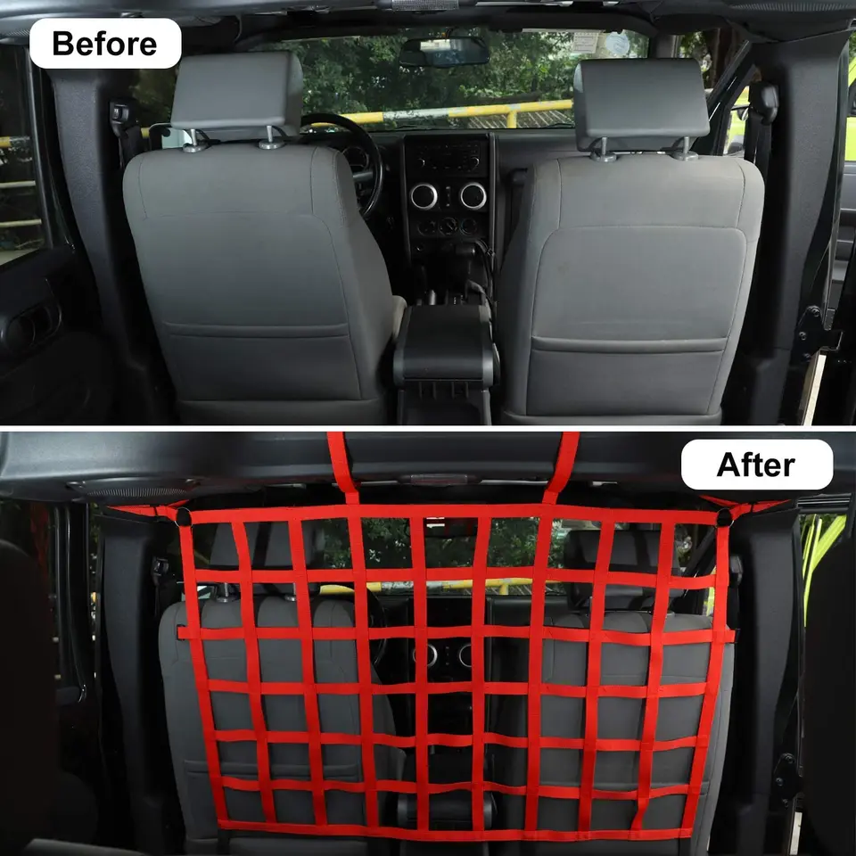 ZANWE Dog Car Net Barrier Suitable For 2018-2024 Jeep Wrangler JL & Gladiator JT, Car Pet Guardrail Back Seat Mesh Partition Net Dog Car Partition Protection Device