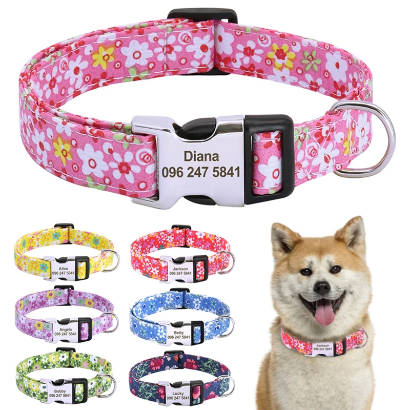 Collare Per Cani Con Fiore In Nylon Collari Per Cuccioli Di Cane Con Stampa Floreale Personalizzati Collari Identificativi Per Animali Domestici Perso