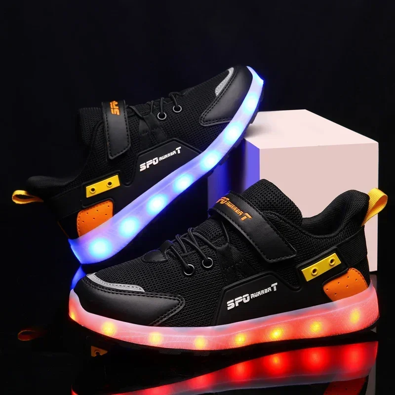 남아 여아 LED 스니커즈 부츠, 어린이 유령 산책, USB 충전 스케이트 디자이너 신발, 반짝이는 스니커즈 신발
