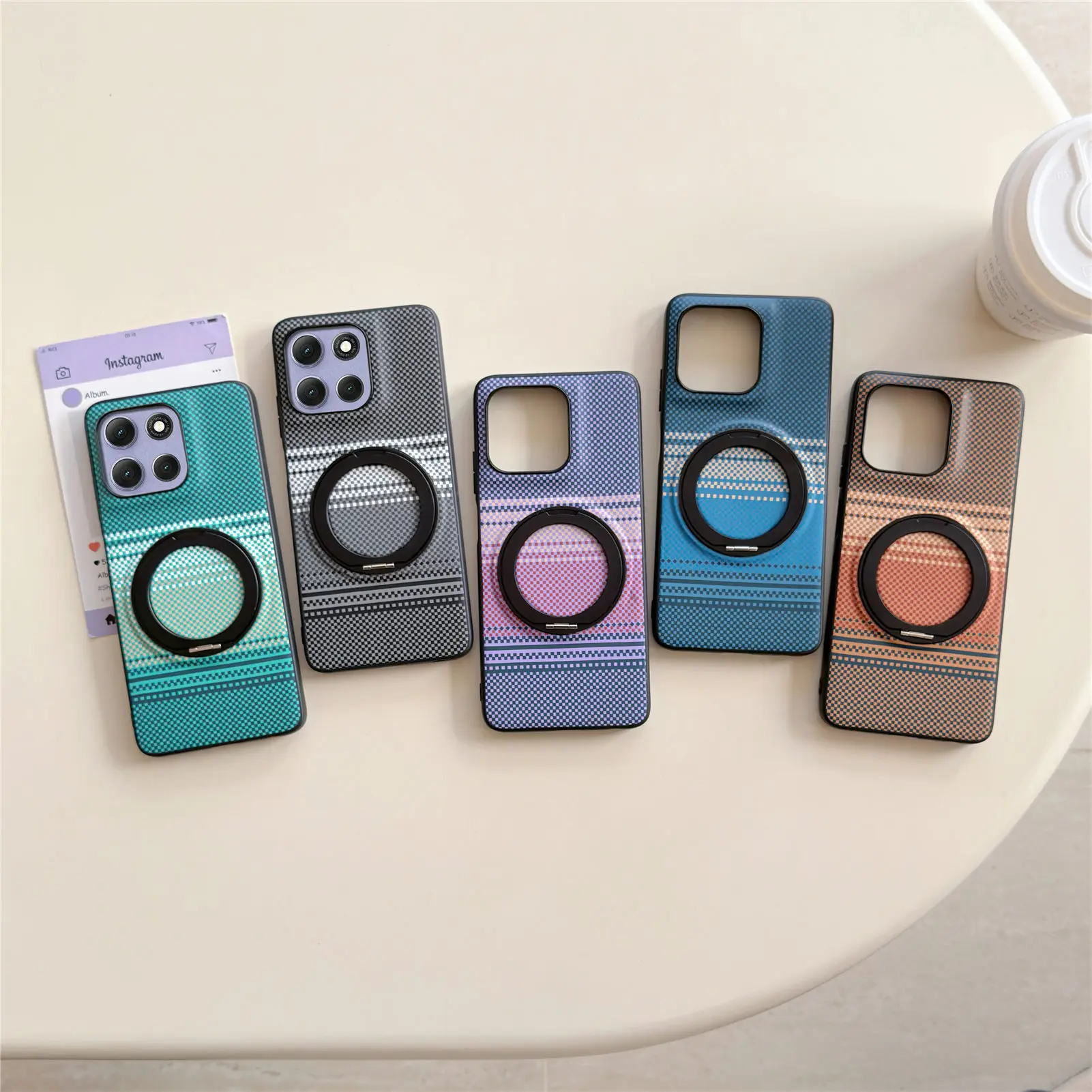 Magnetic Rotating Stand Shockproof Braided Texture Phone Case