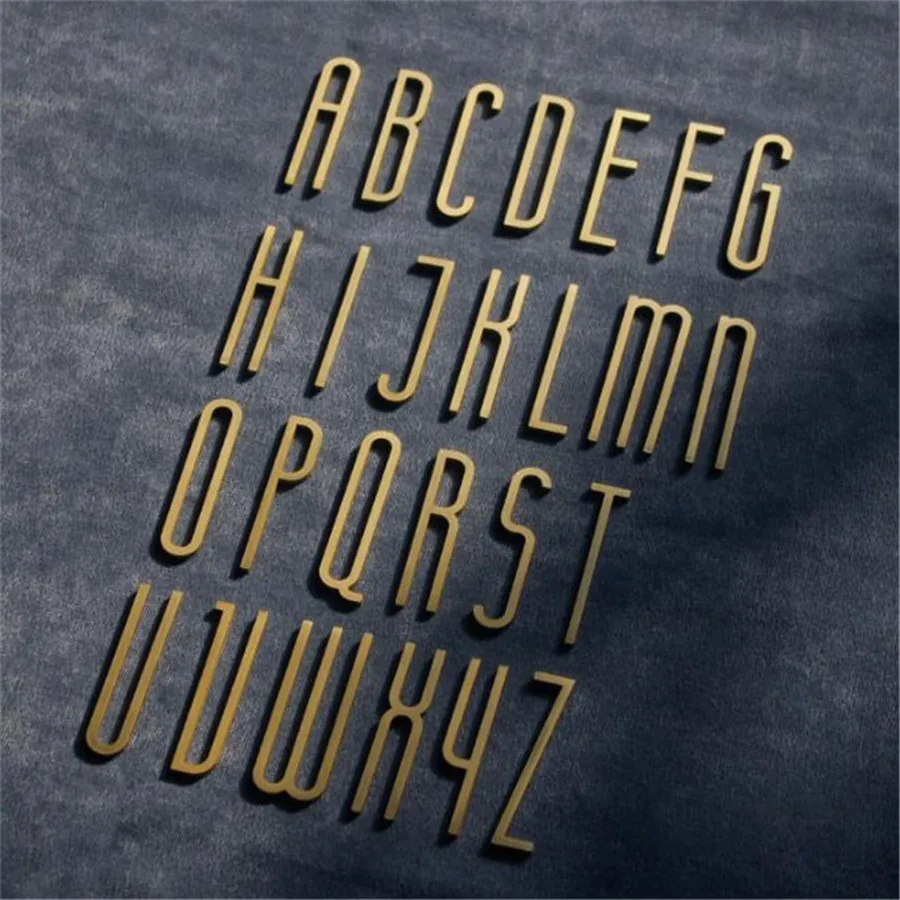 Solid Brass Self-Adhesive Gold Decorative English Letters Home Decoration Copper Letter House Number DIY Shop Name
