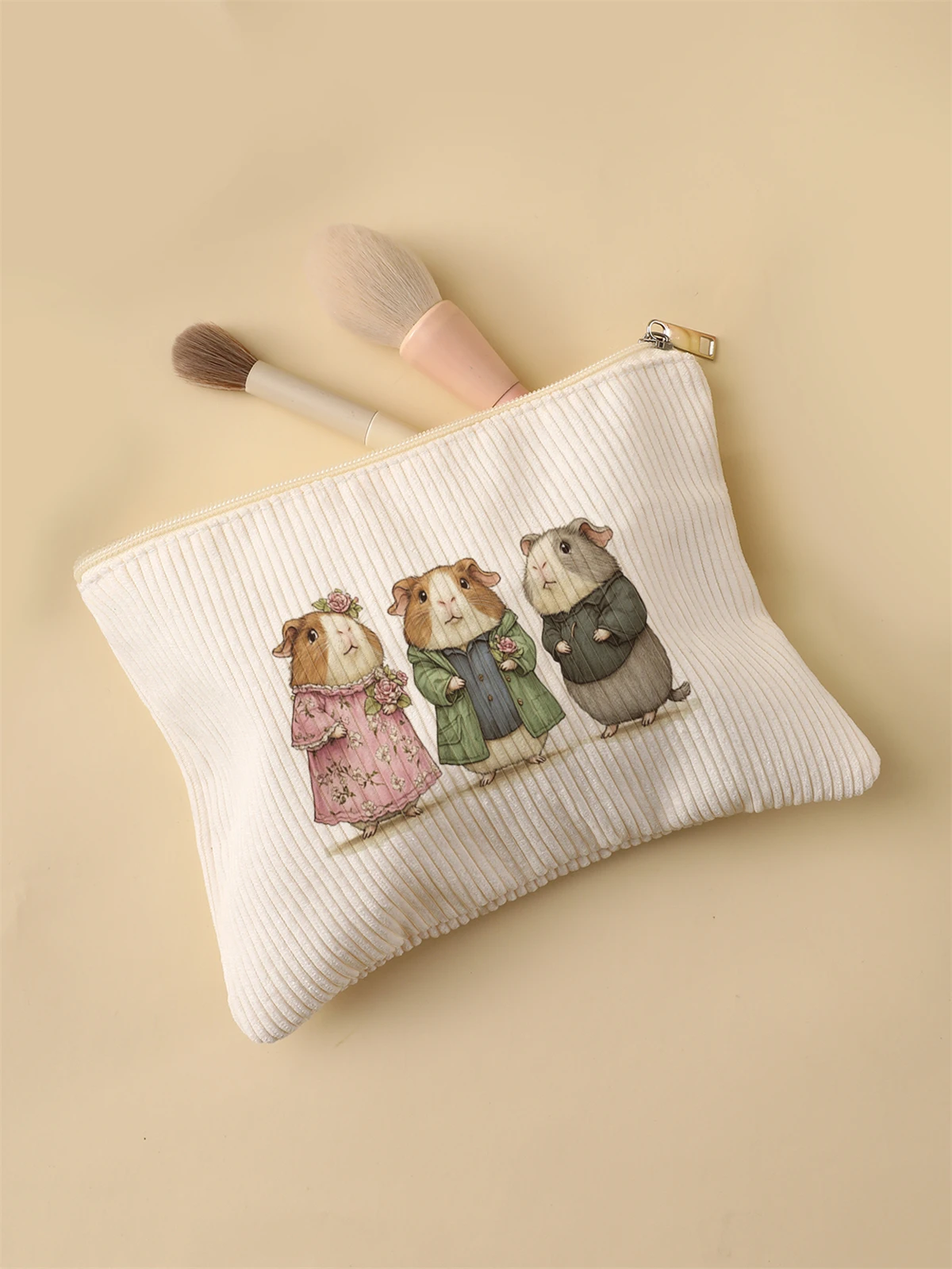 Women's Corduroy Travel Cosmetic Bag Portable Large Capacity Makeup Storage Organizer Zipper Clutch Purse Make up Bag