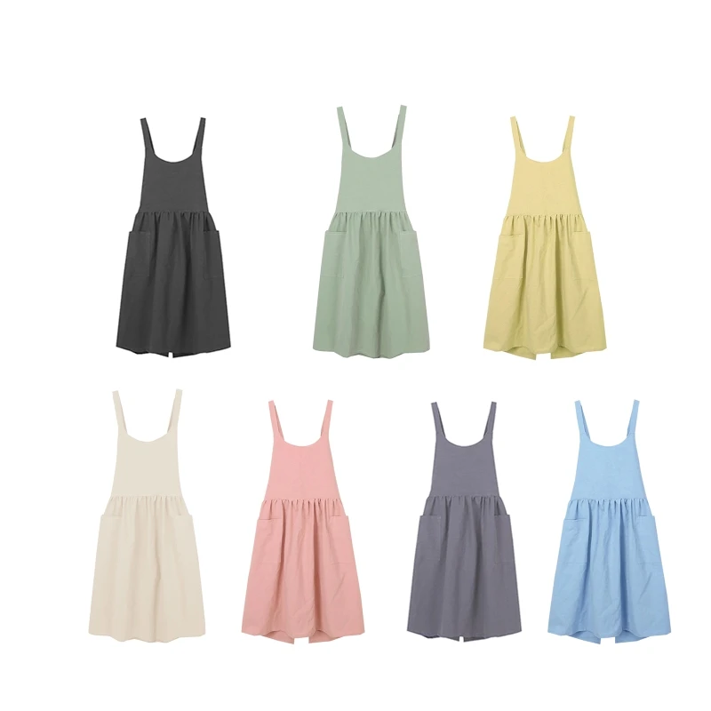 

Color for Cross Back Apron with Pockets Adjustable Waist Tie Cotton Linen