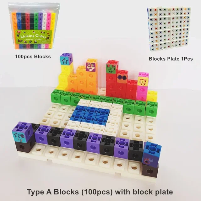 100pcs Connected Cube Toys For Mathematical Counting Plastic Counting Blocks Colored Mathematical Cubes Home School Preschool 5