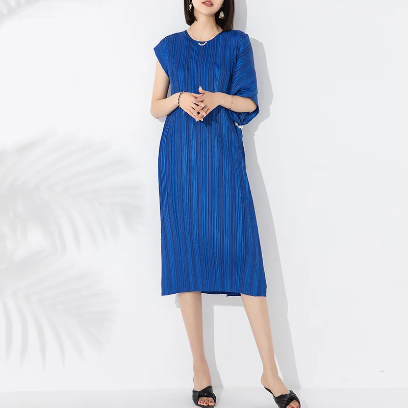 

Pleated dress summer new 2023 striped print loose dress