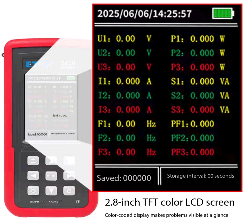 ETCR8430 three-phase power meter voltage and current detection recorder ETCR8400