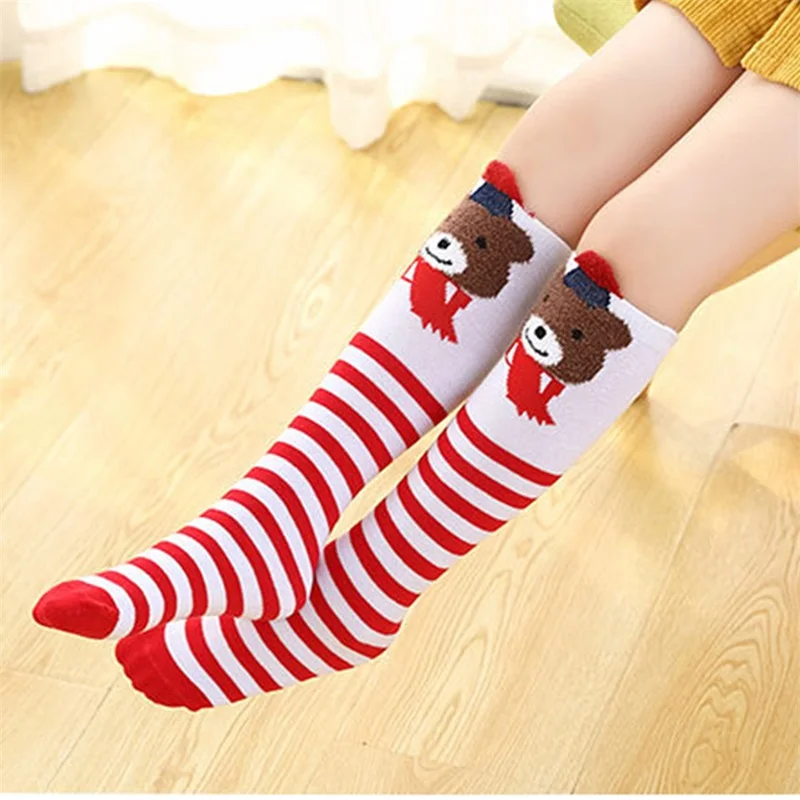 Infant Kids Girls Knee High Socks Cartoon Animal Print Elastic Uniform Tube Stockings Children Long Socks for Toddler Baby