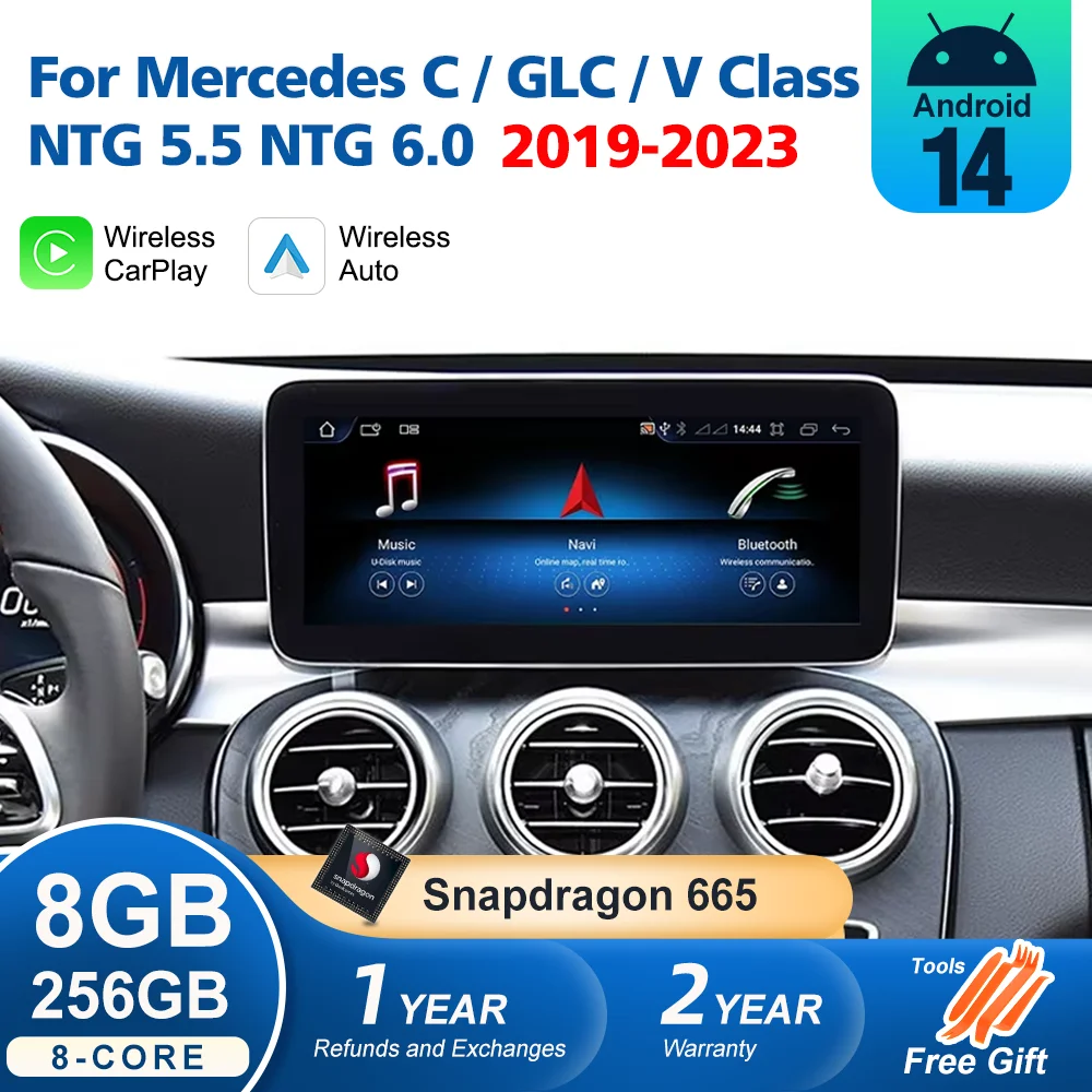 Glc Android Radio Android 14 CarPlay inalámbrico para Mercedes C GLC V W205 X253 W447 NTG ...