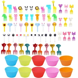 Adorable Animal Silicone Food Picks and Lunch Dividers (60 PCS and Round Cup)