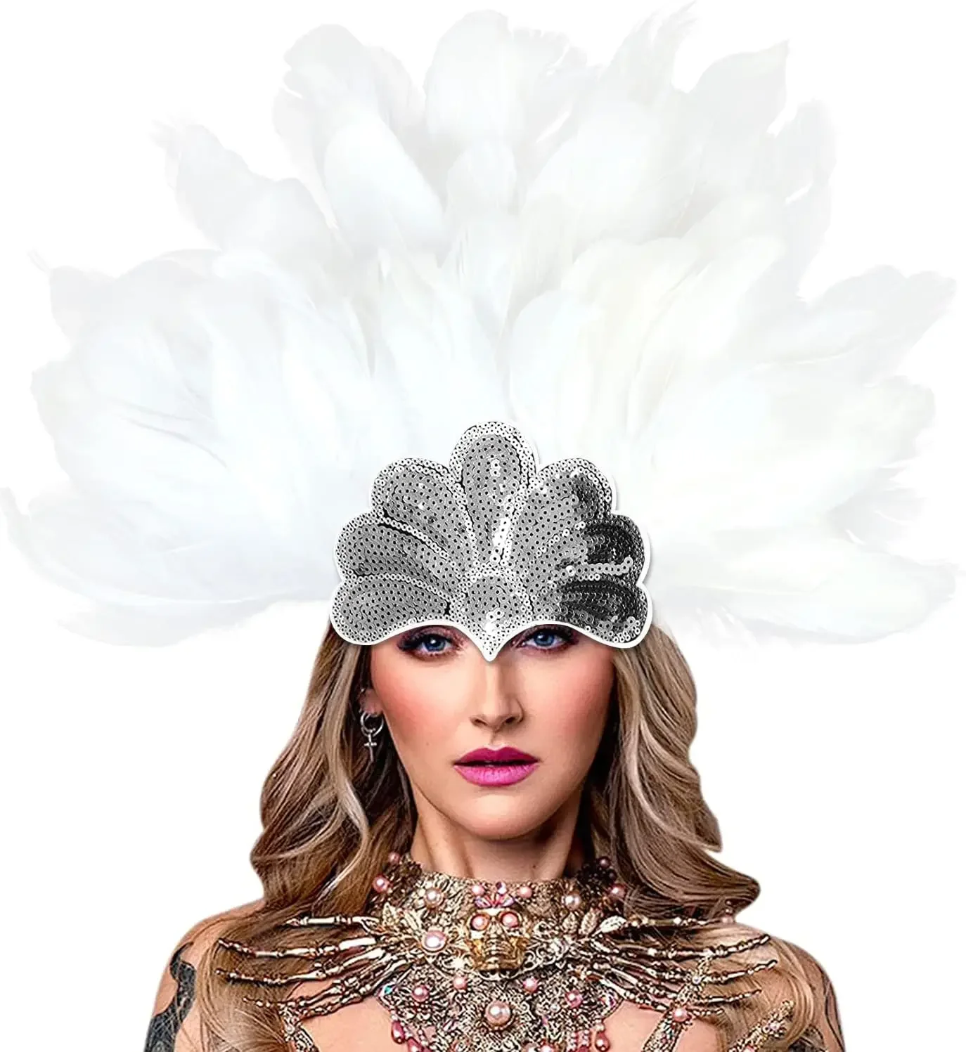 silver feather headpiece