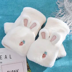 Women Cartoon Gloves Fashion Girls Plus Velvet Thickening Mittens Warm Soft Fingerless Half Finger Flip Cover Winter Gloves T54