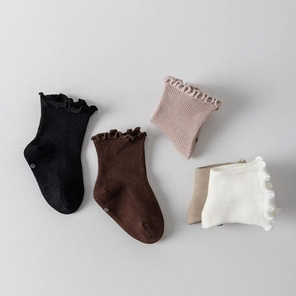 5Pairs Fashion Ruffle Baby Cotton Socks Autumn Spring Cute Toddle Short Tube Socks Breathable Mid-calf Newborn Socks Children